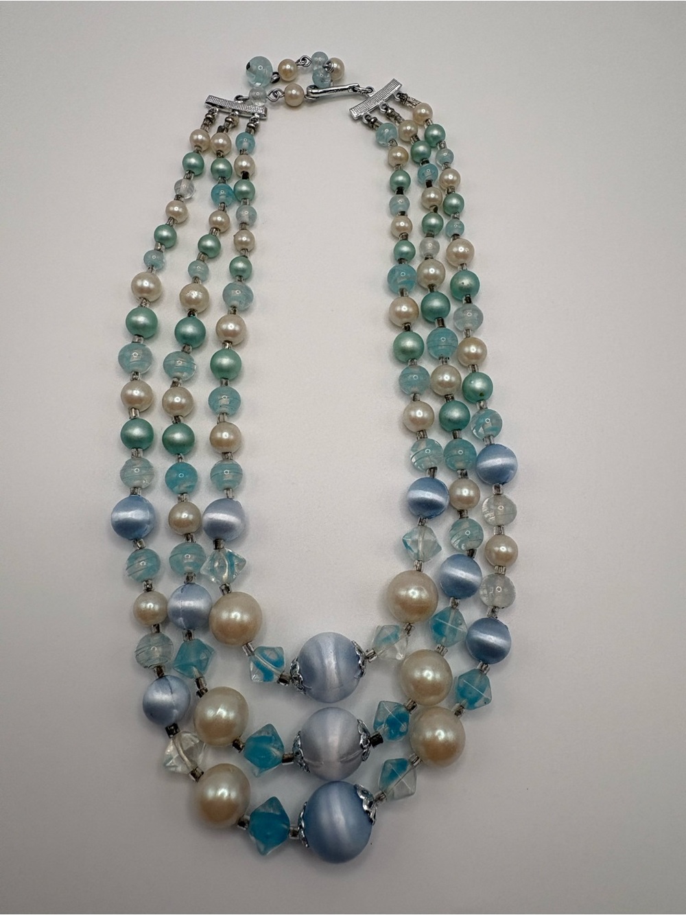 Multi-Strand Blue Pearl and Aqua Crystal Necklace - Women Jewelry - Picture 2 of 4